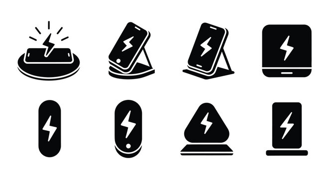 Wireless charging icons depicting various devices and power symbols
