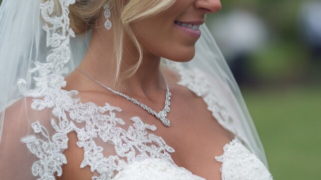 Bride in White Wedding Dress and Veil.