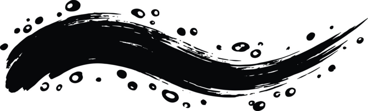 Abstract brushstroke silhouette icon with dynamic ink splatters symbolizing motion, creativity, calligraphy, and expressive graphic art themes