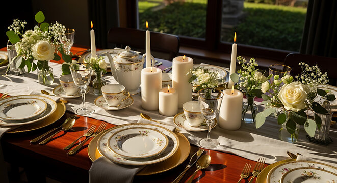 Elegant dinner setting with candles whisk_qdha7j_via_RJ_Whisk_Auto.png flowers and fine china on a wooden table near a window