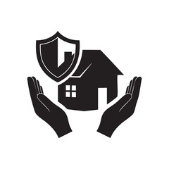 Obraz premium Hands protecting house with shield and check mark symbol, insurance security safety and real estate concept, vector illustration