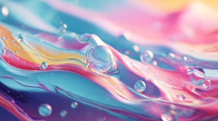 Pastel Iridescent Liquid Waves Background With Bubbles