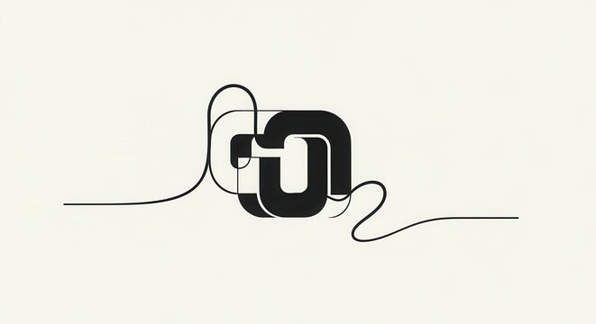 A minimalist logo design featuring interconnected black and white shapes