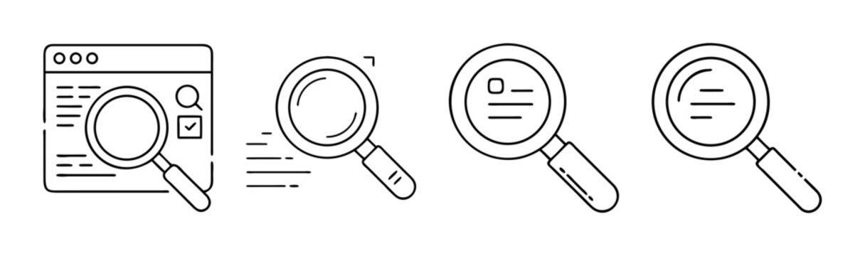 Magnifying glass icons for UI search functionality and document analysis