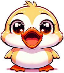 A duck with wide eyes and open beak in surprise