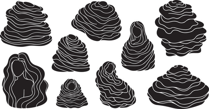Black and white illustration of various piles of poop