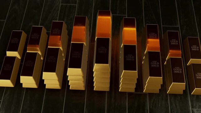 Golden bars on a wooden floor animation