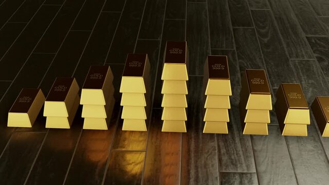 Gold bars stacked on a wooden floor