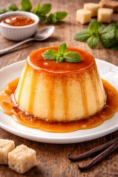 Pudim caramelizado com toque de hortel&atilde;