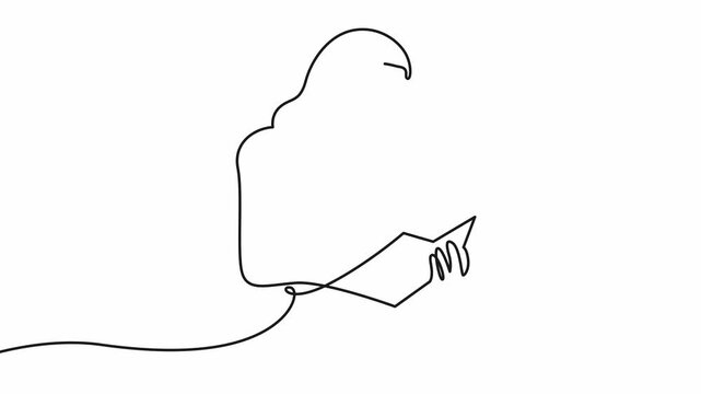 Minimalist Online Line Art Illustration of a Person Using a Laptop for Remote Work