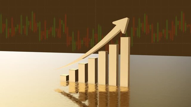 Golden arrow on a rising graph