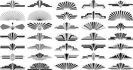 Set of Art Deco geometric dividers and decorative symmetry ornaments, vintage Gatsby style line art borders and architectural design elements vector collection. © MAHDIHASAN