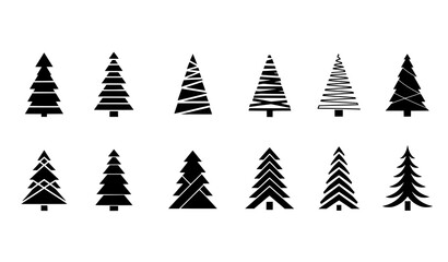 Obraz premium Minimalist Christmas pine tree icon pack modern geometric holiday tree vector set