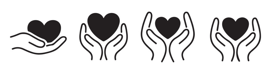 Obraz premium Hands cupped around and holding heart shapes, symbols for care, love and charity