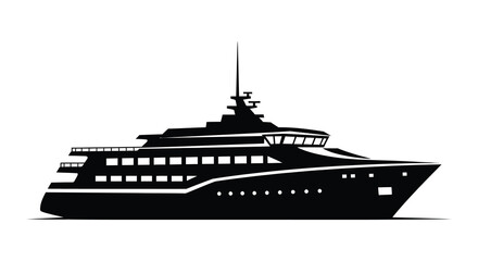 Obraz premium A sleek black silhouette depicts a large luxury yacht sailing on calm waters suggesting wealth and leisure