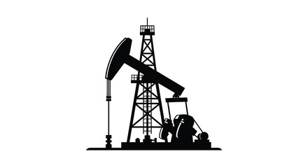 A stark black silhouette depicts an oil pump rig showcasing industrial infrastructure and energy extraction processes high quality