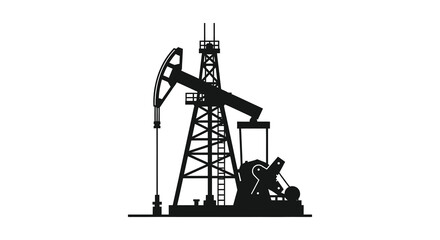 A stark black silhouette depicts a classic oil derrick representing energy extraction and industrial infrastructure high quality professional
