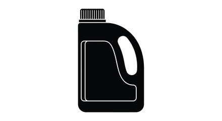 A stark black and white silhouette depicts a plastic container with a handle and screw on cap high quality professional detailed