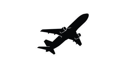Obraz premium a sleek black airplane silhouette soaring against a stark white background
