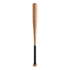 A wooden baseball bat with a black handle against a white background.
