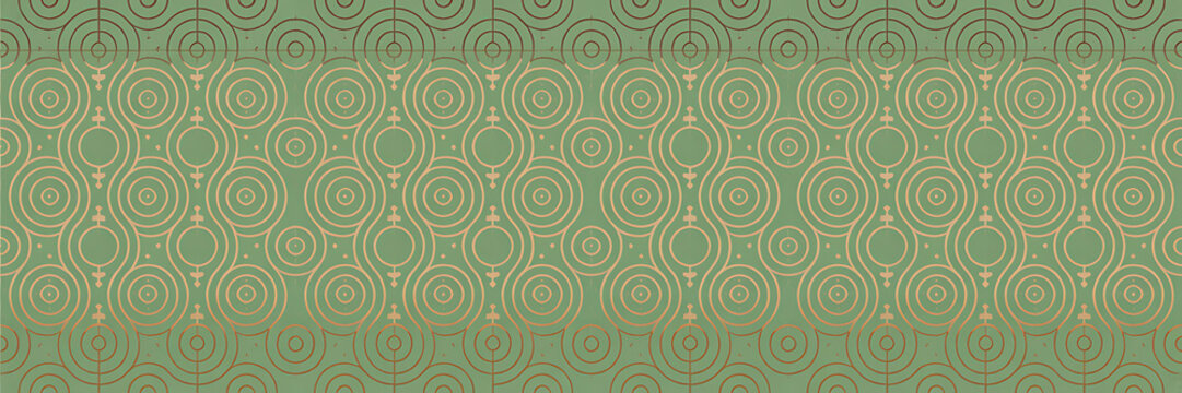 Seamless pattern in oriental geometric traditional style. 3d festive japanese ornament for lunar chinese new year decoration. Green Dragon Scales Abstract Asian Vector Creative Motif. Golden Coins