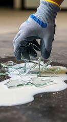 Hand in glove breaking glass safety.