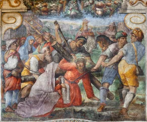 Fotobehang Jezus Christus Perugia - The fresco Veronica wipes the face of Jesus in the church Chiesa di Santa Maria di Monteluce with the frescoes by local manierism autor (1602- 1697).  © Renáta Sedmáková