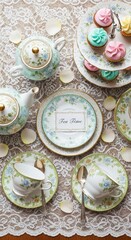 Vintage Tea Party Setting With Desserts.