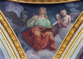 Fotobehang Jezus Christus VIGEVANO, ITALY - JANUARY 18, 2026: The fresco of St. John the Evangliest in the Cathedral of St. Ambrose by Francesco Gonin (1858).  © Renáta Sedmáková