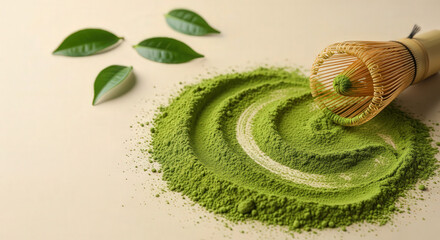 Detailed matcha powder texture on light surface wellness concept