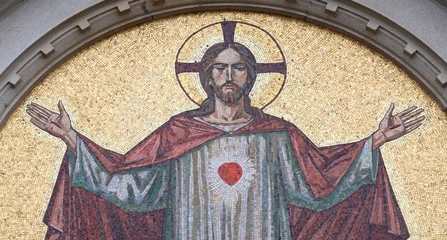 Fotobehang Jezus Christus BUSTO ARSIZIO, ITALY - JANUARY 19, 2026: The mosaic of Heart of Jesus in the church Basilica di San GIovanni Battista from 20. cent.   © Renáta Sedmáková