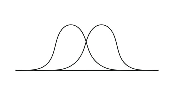 Overlapped normal distribution curves illustrating statistical overlap and probability density functions clearly aligned