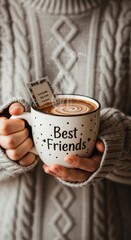 Cozy morning with warm cup coffee.