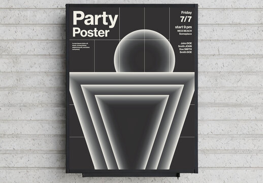 Retro Vintage Black White Grid Groovy Party Poster Template