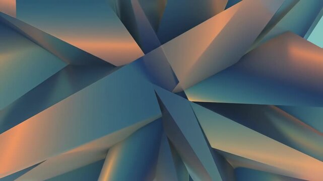 Abstract geometric shapes forming a 3D pattern with sharp edges and vibrant colors from a close-up viewpoint