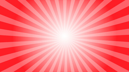 Red Sunburst Background with Soft Pink Radial Rays and Bright Center Glow, Dynamic Retro Starburst Pattern for Promotional Banners, Posters, Pop Art, and Marketing Designs