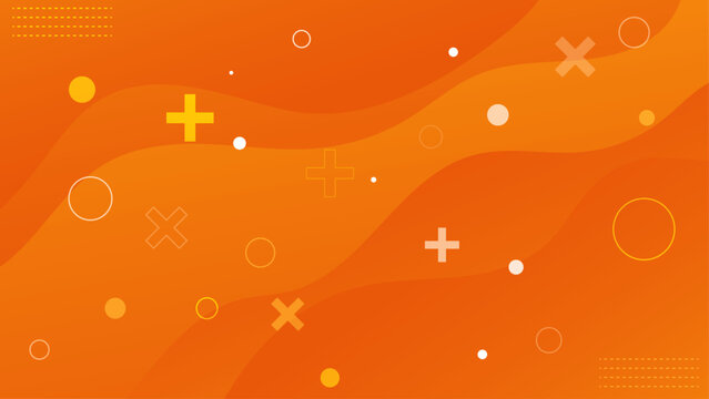 Abstract Orange Gradient Background with Floating Geometric Shapes, Modern Wavy Design with Plus and Circle Elements for Creative Branding, Web Design, UI, Posters and Digital Media