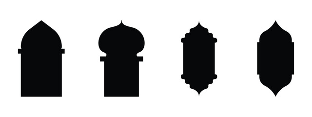 Islamic Arch Window Frame Vector Set &ndash; Traditional Mosque Door Outline and Arabic Ornamental Design Collection. Islamic arch & window silhouettes vector, Ramadan greeting card design. EPS 10. 