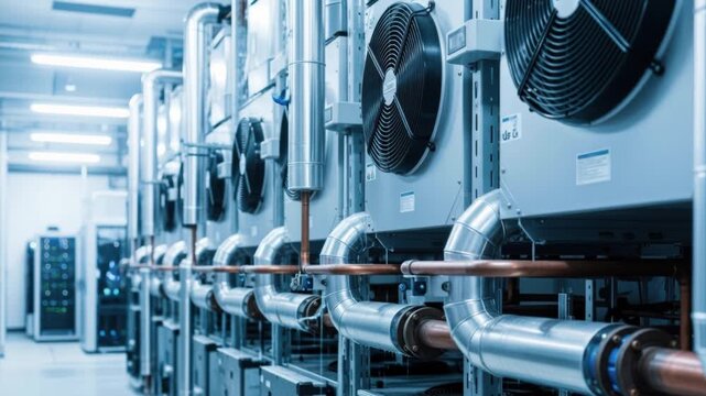 Industrial Cooling System with Pipes and Fans.