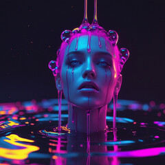 Neon Liquid Immersion A Cyberpunk Portrait Ethereal Neon Reverie A Surreal Cinematic Portrait of a 