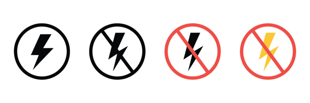 No Electricity Signs vector illustration of blackout, power outage, and no lightning symbols for safety, warning, and electrical design.