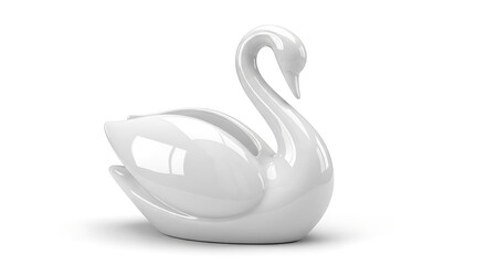 Obraz premium Minimalist white swan figurine isolated on white background, elegant 3D render of a glossy porcelain bird sculpture for modern interior decor.
