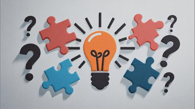 Light bulb and jigsaw puzzle pieces representing creative problem solving