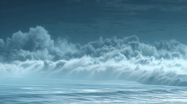 Dramatic Ocean Waves Under Dark Stormy Sky with Turbulent Water and Foaming Surf.