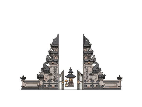 Illustration of a Balinese split gate Candi Bentar with a shrine