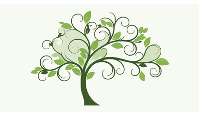 Decorative ornamental green tree vector with intricate branches eco nature illustration