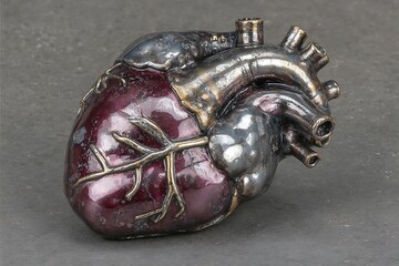 Artificial Human Heart Model on Gray Background.