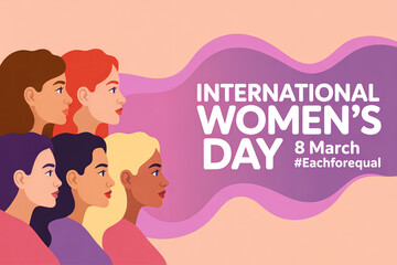 Diverse womens profiles celebrate International Womens Day on March 8 with a message of equality