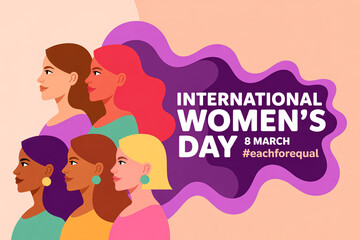 Five diverse women gather to commemorate International Womens Day on March eighth promoting equality