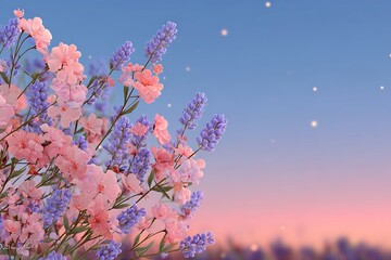 Blooming Flowers Against a Serene Sunset Sky.